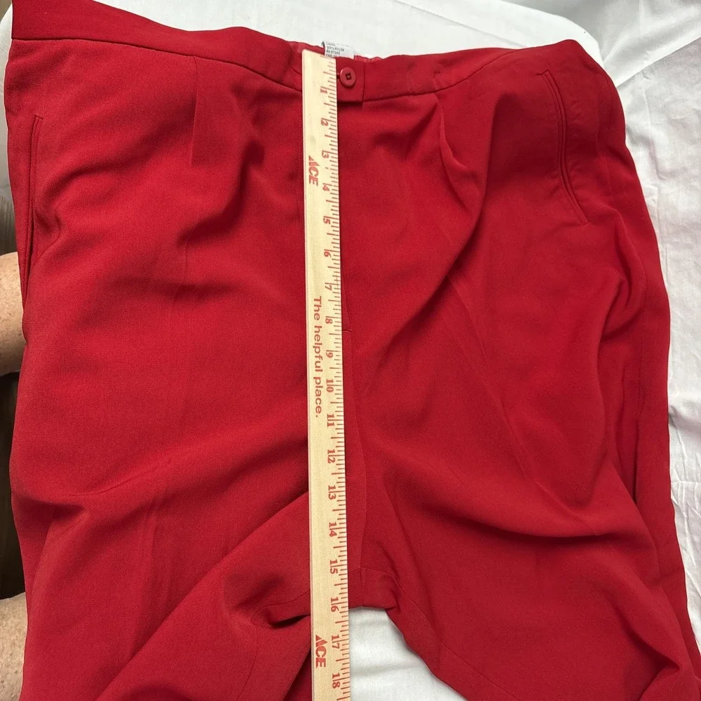 Lined Dress Pants Women Sz 20 Solid Red Pleated Front Elastic Waistbnd 40x26
